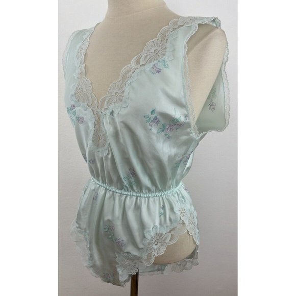 Vtg 80s 90s Miss Elaine Teddie Lingerie One Piece Deep V Neck Lace Teddy Sz M - Picture 8 of 12